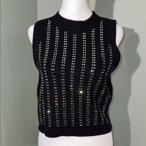 Eesome Black Sweater with Mirror Crystal Embellishments Sz L NWT